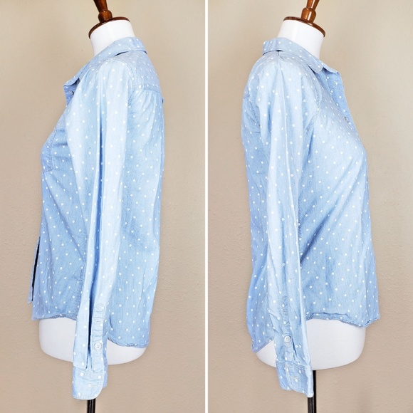 Madewell Chambray Polka Dot Button Down Shirt XS - Picture 4 of 8